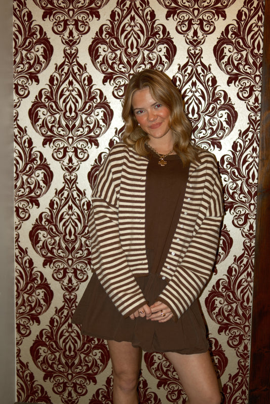 Janie Cardigan in Brown Stripes