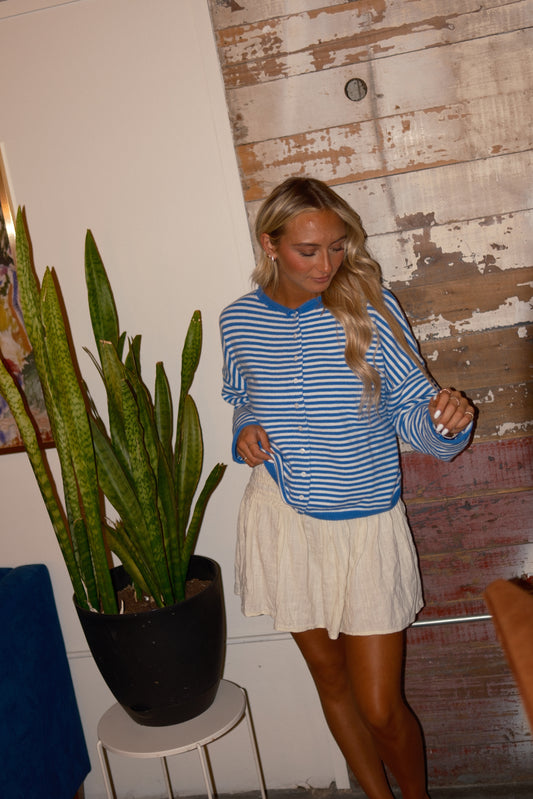 Janie Cardigan in Blue Stripes