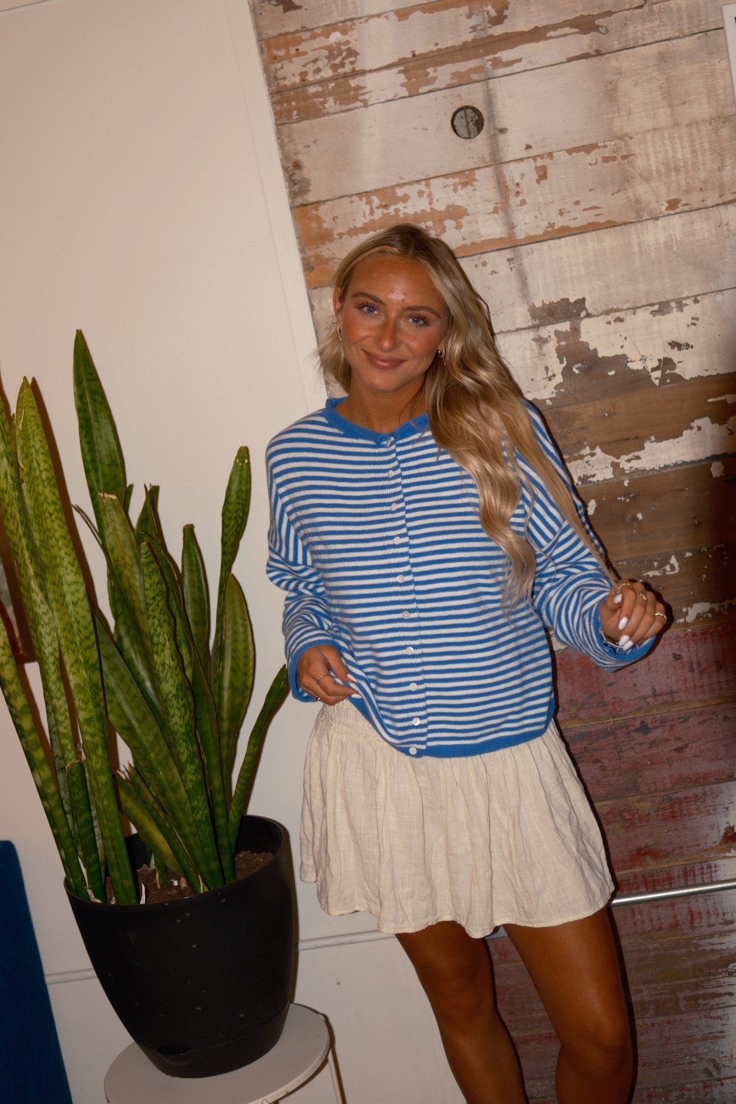 Janie Cardigan in Blue Stripes