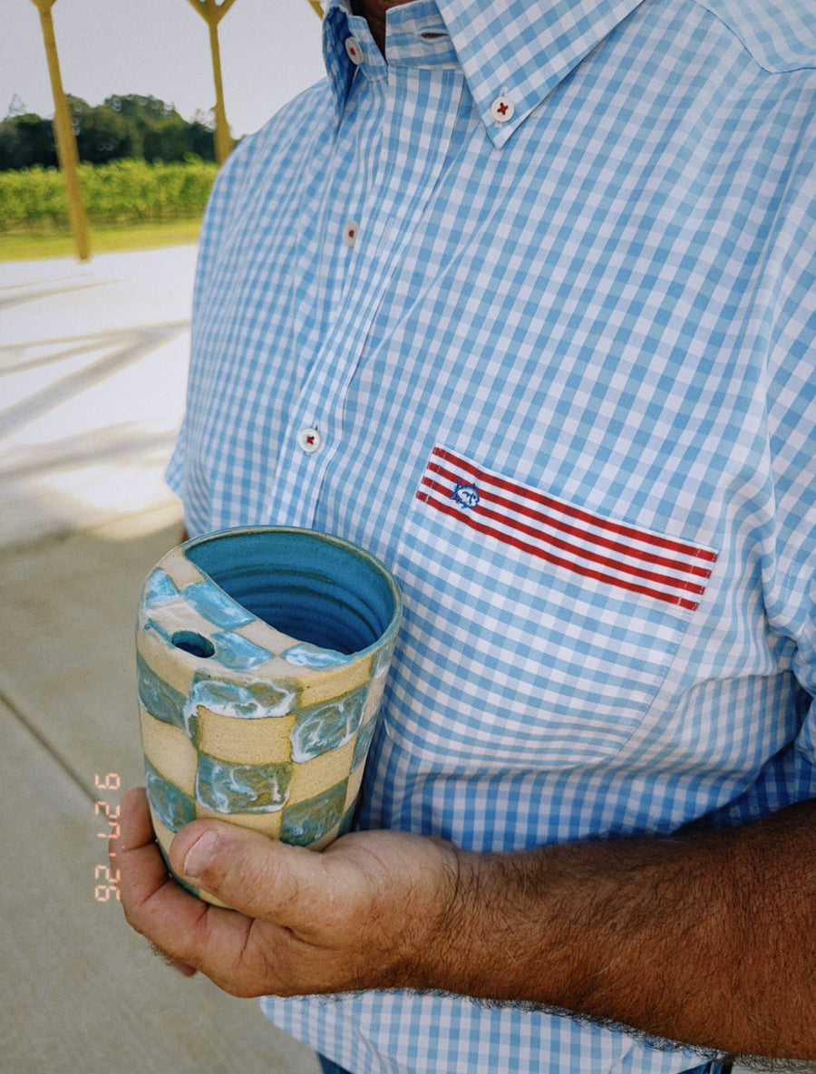 Coastal Checkerboard Travel Tumbler